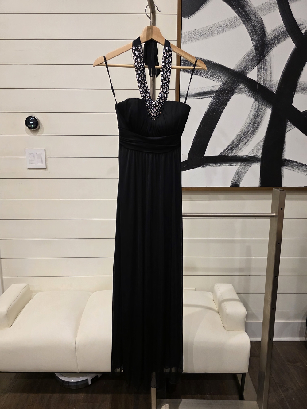 Black Crystal Halter Prom Dress